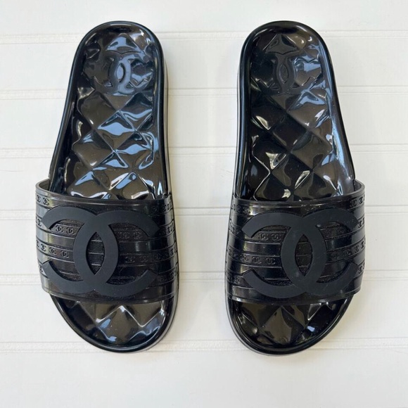 Chanel CC Jelly Sandal Slides Black PVC - Picture 1 of 5